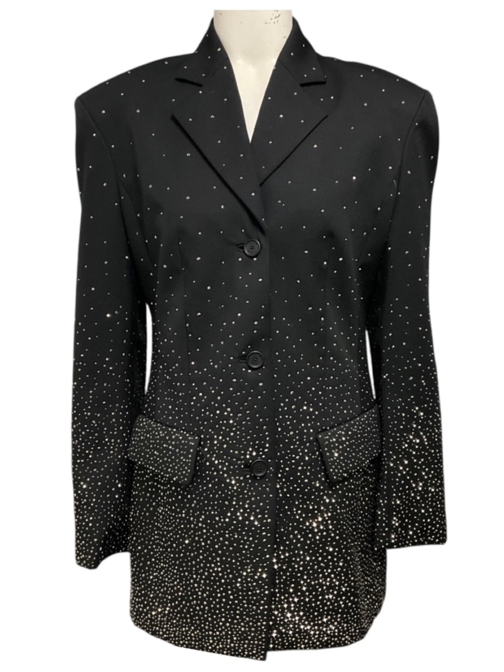 OFF-WHITE BLACK SINGLE BREASTED CRYSTAL EMBELLISHED WOOL BLAZER - Picture 1 of 5